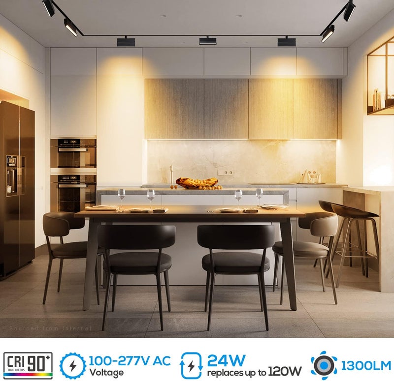 LEONLITE رؤوس إضاءة LED قابلة للتعتيم 24 واط 3CCT، لسكك H، 100-277 فولت، مدرجة من ETL، 2700K/3000K/4000K، CRI90، 1300LM، مصابيح سقف خالية من الوميض للفن، باللون الأسود، عبوة من 2 - Image 5